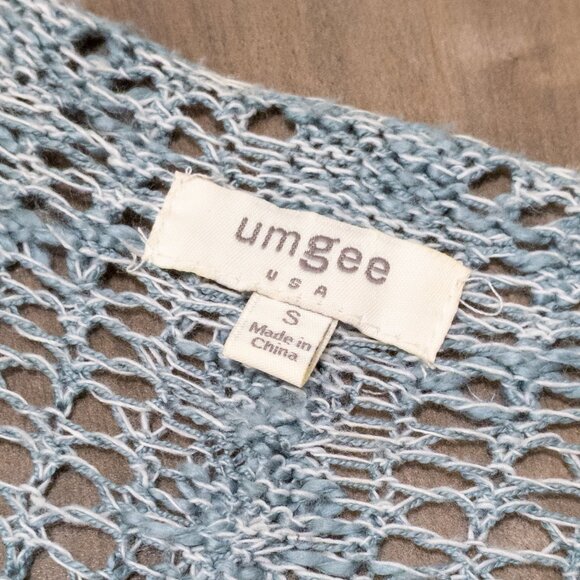 UMGEE Blue Long Cardigan Womens Size Small Melange Knit Crochet Bell Sleeve - Picture 3 of 3